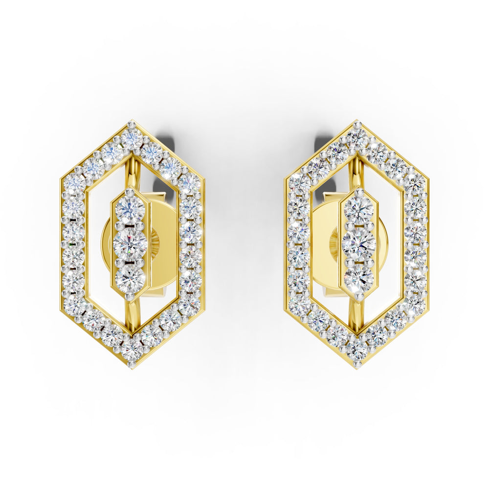 Royal Hexa Halo Diamond Stud Earrings