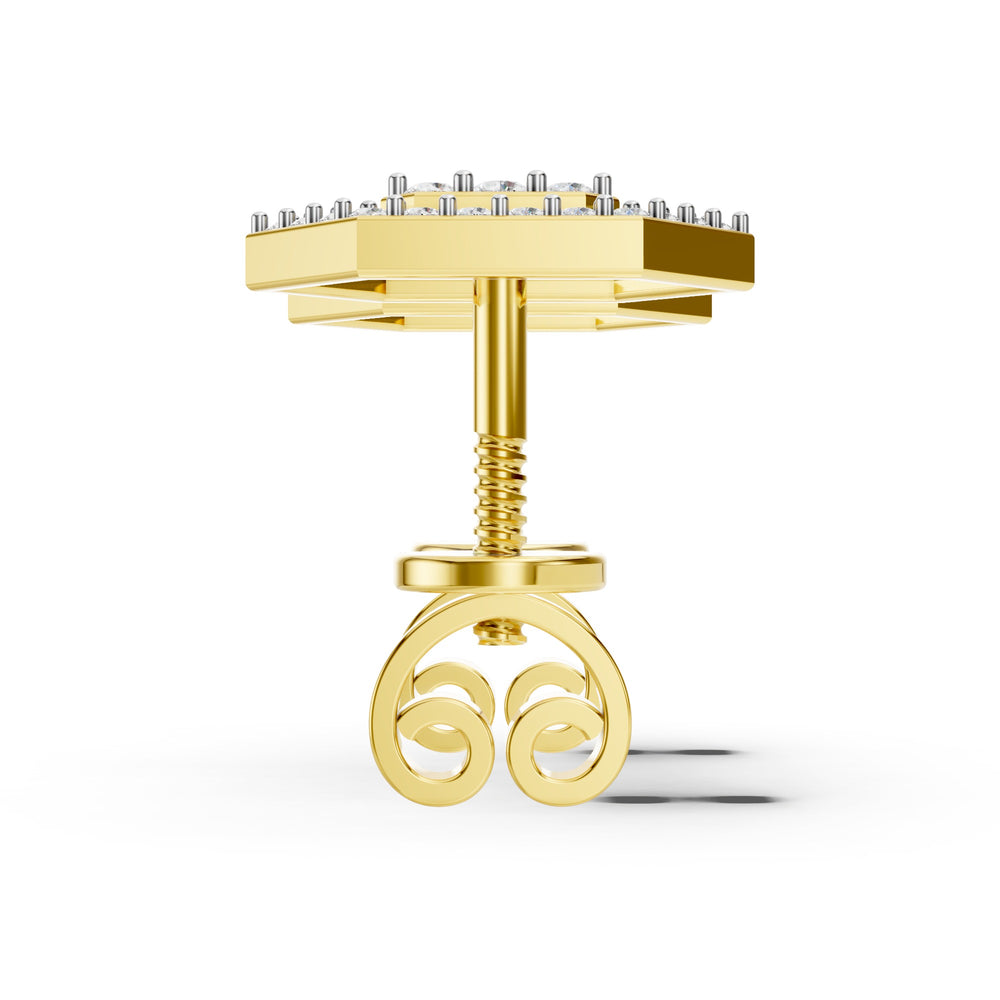 Royal Hexa Halo Diamond Stud Earrings