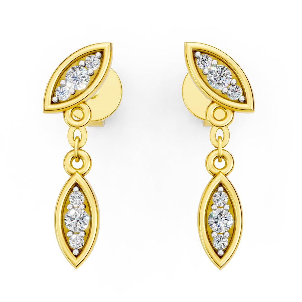 Elegant Marquise Leaf Diamond Drop Earrings