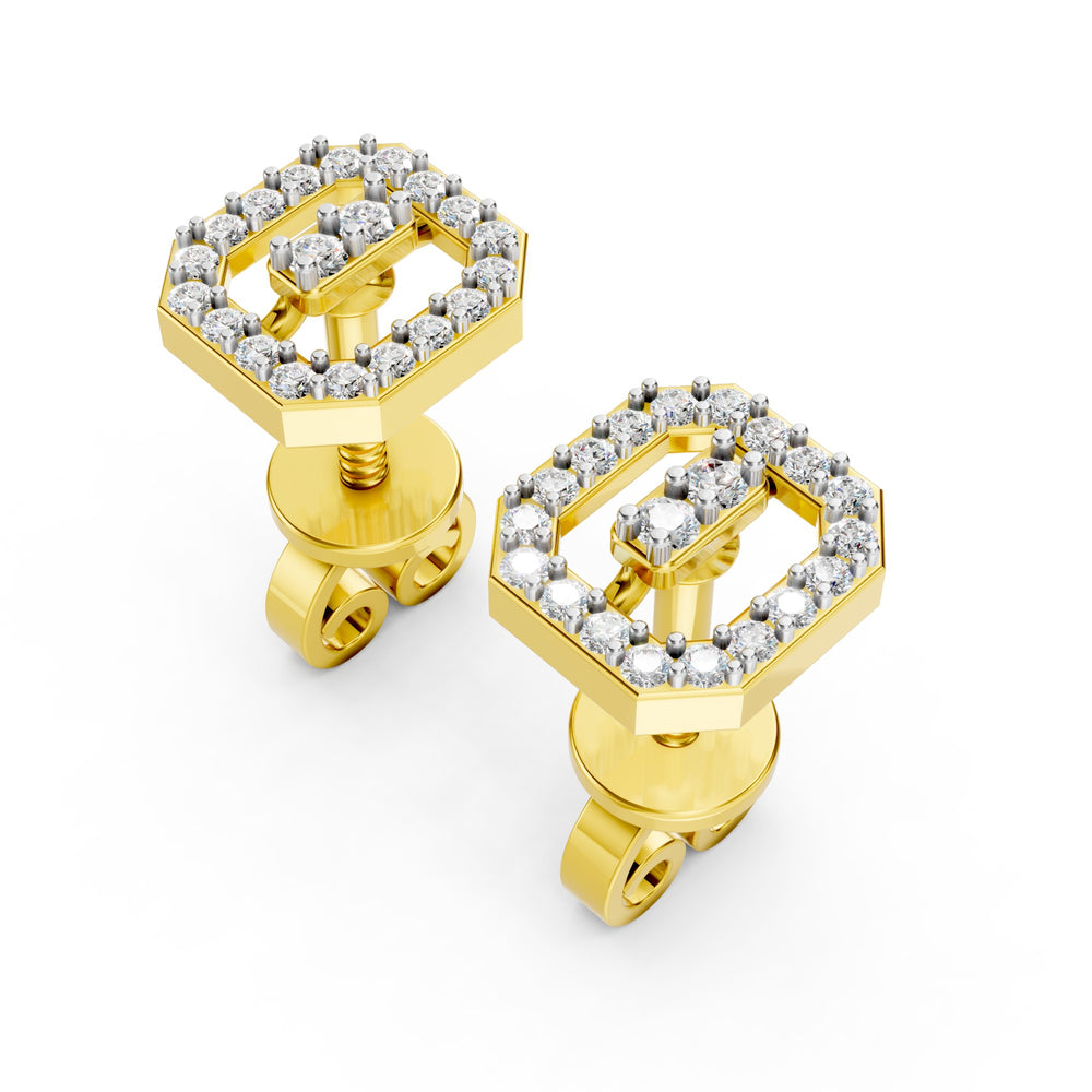 Royal Octagonal Halo Diamond Stud Earrings