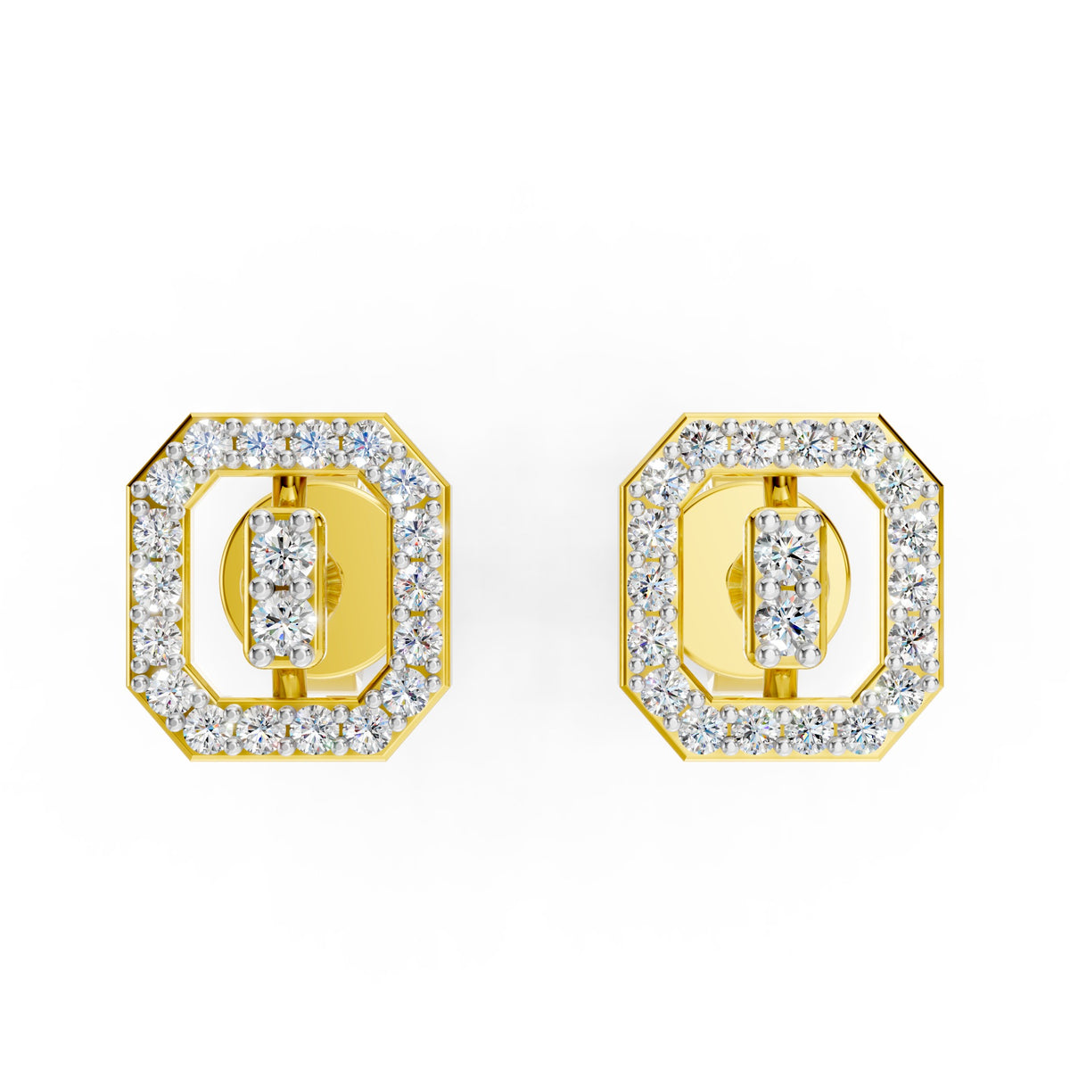 Royal Octagonal Halo Diamond Stud Earrings