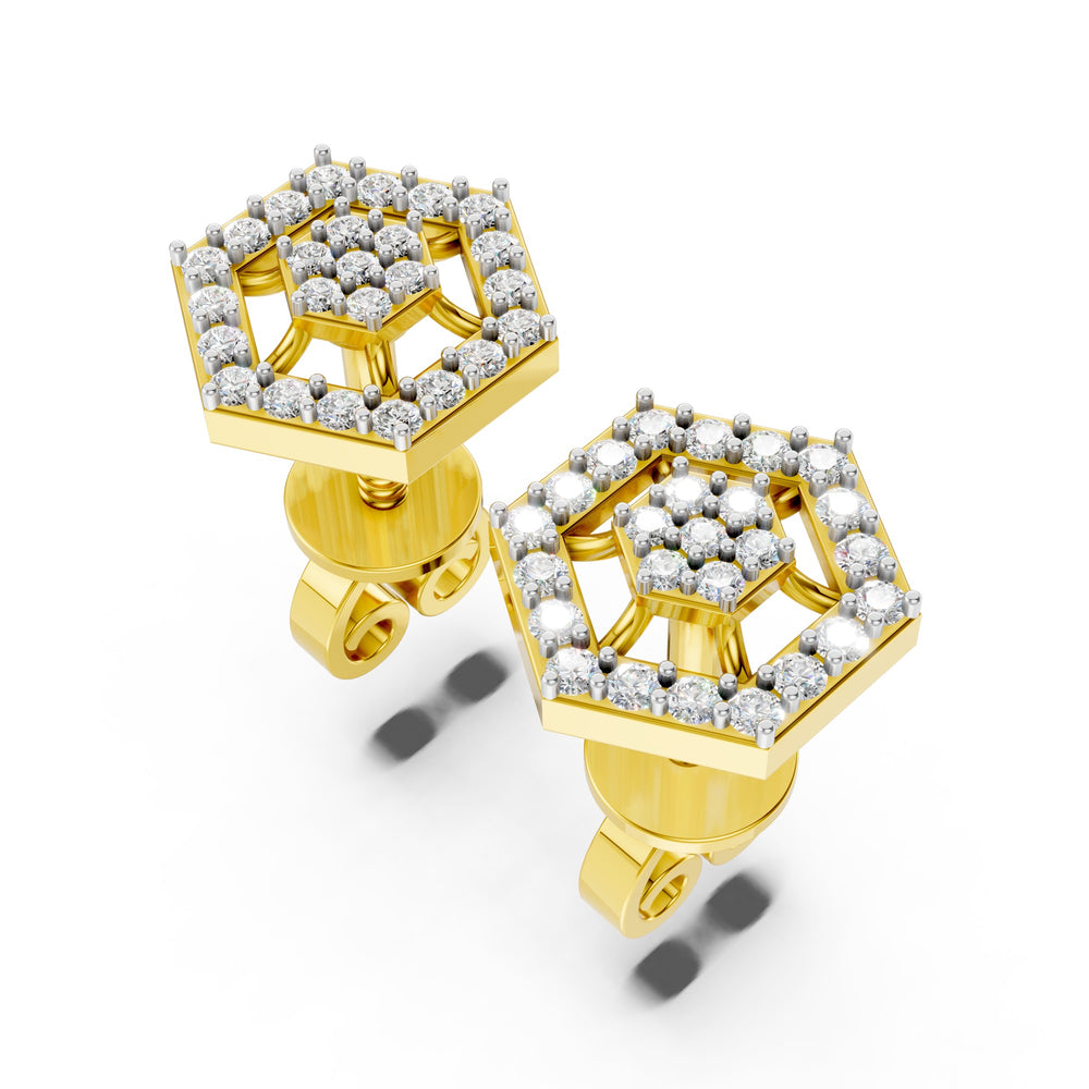 Royal Hexagon Starburst Diamond Stud Earrings