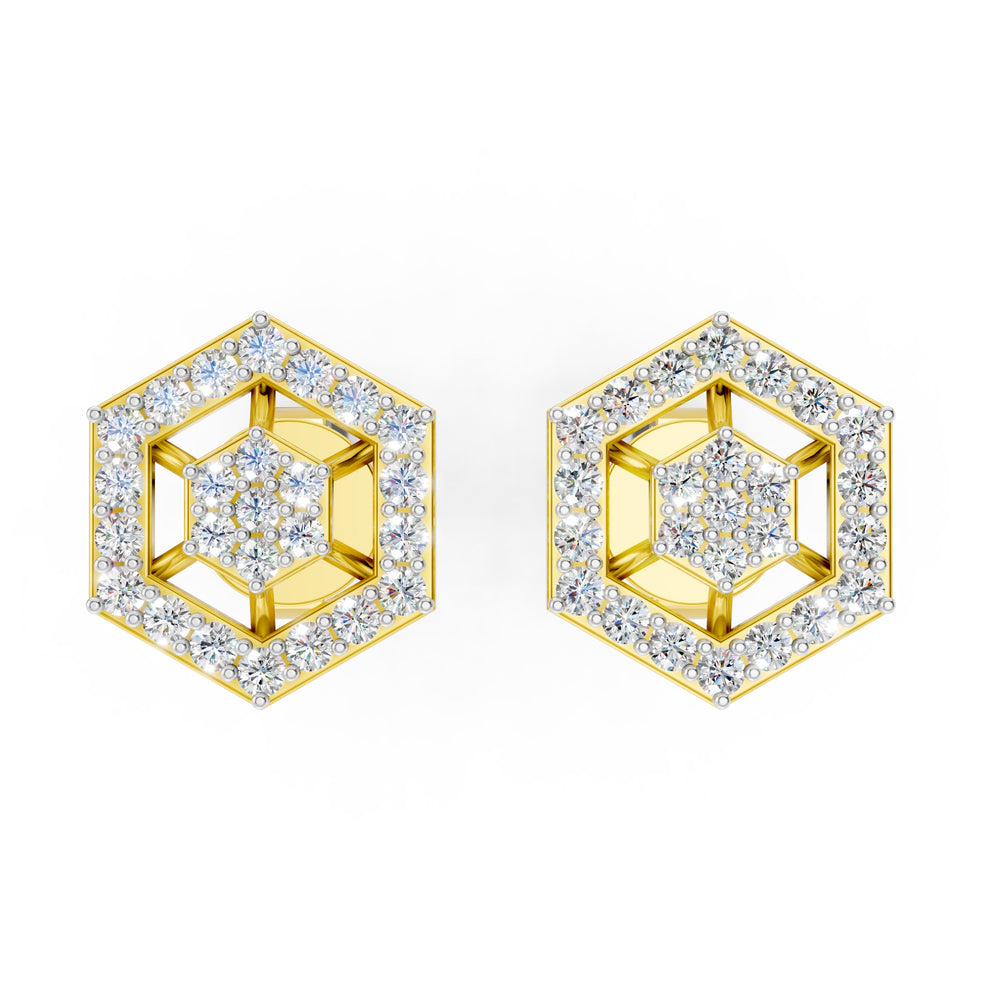 Royal Hexagon Starburst Diamond Stud Earrings