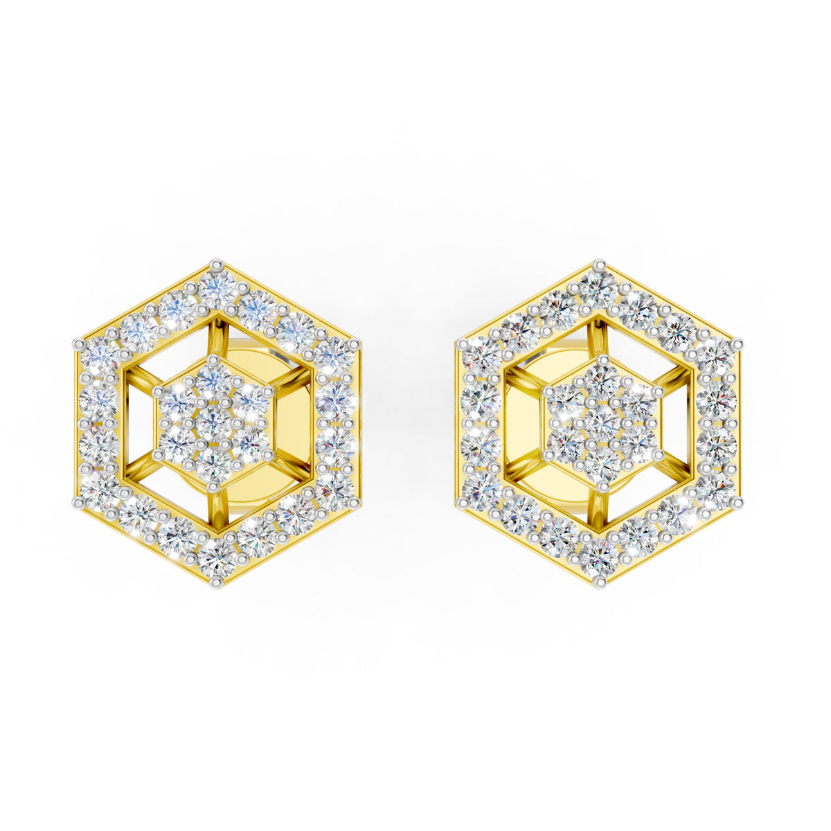 Royal Hexagon Starburst Diamond Stud Earrings