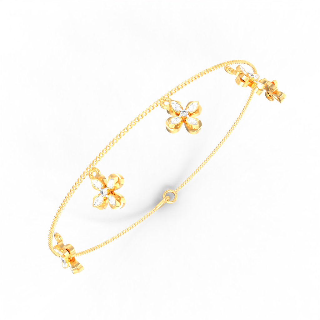 Floral Charm Diamond Chain Bracelet