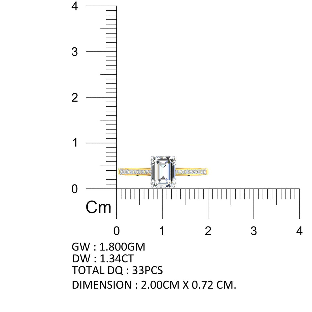 Emerald-Cut Solitaire with Pavé Band Yellow Gold Diamond Ring