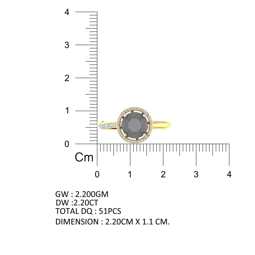 Round Black Diamond Halo Yellow Gold Ring
