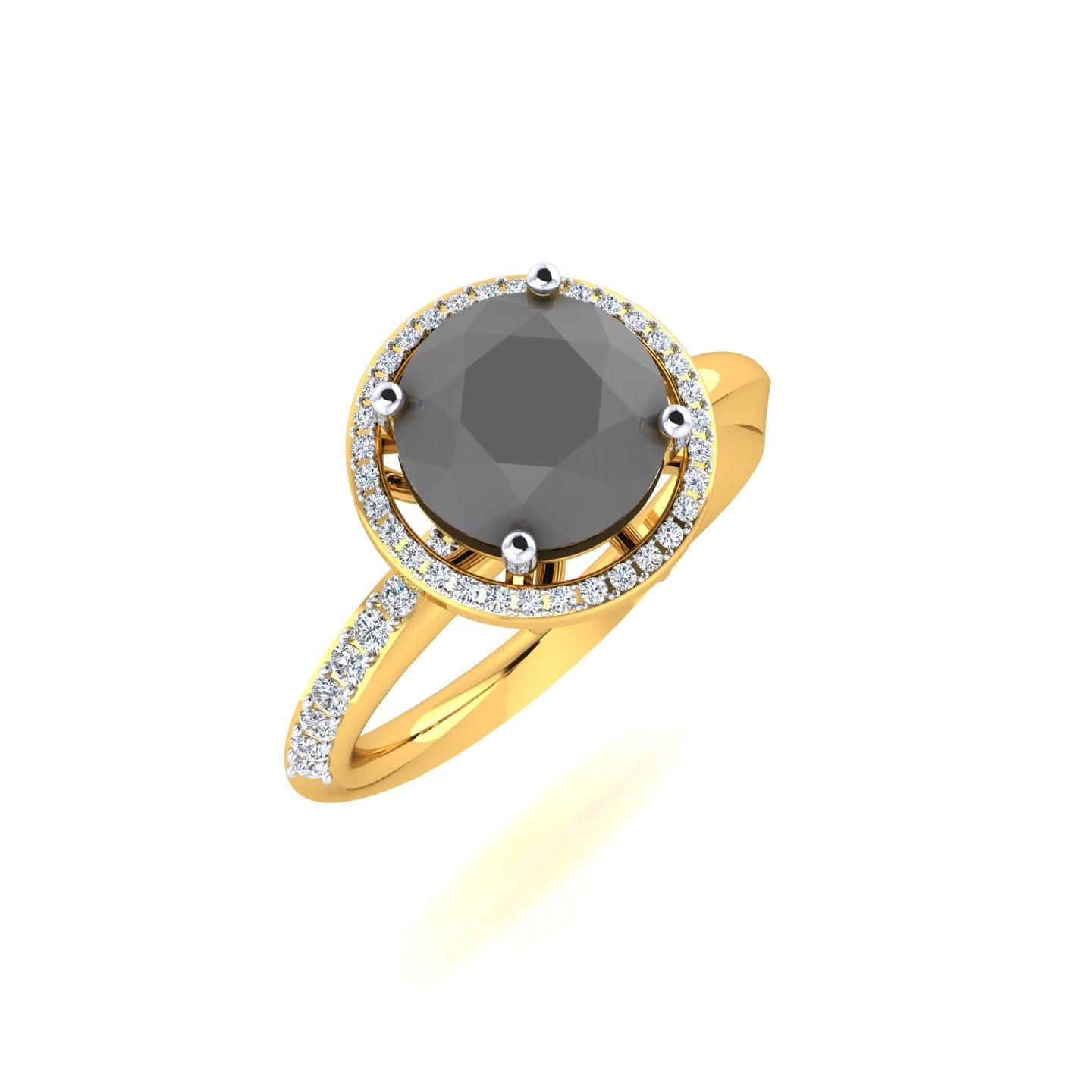 Round Black Diamond Halo Yellow Gold Ring