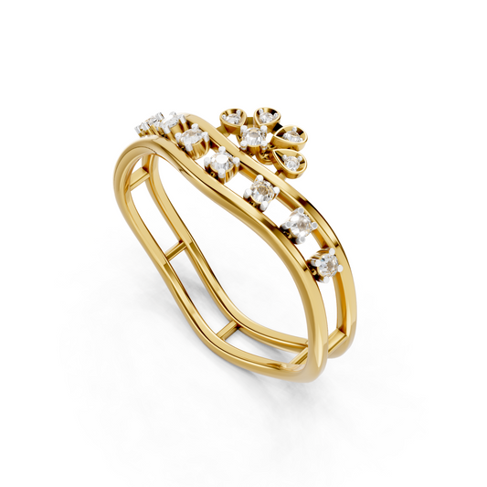 Floral Diamond Double Band Ring