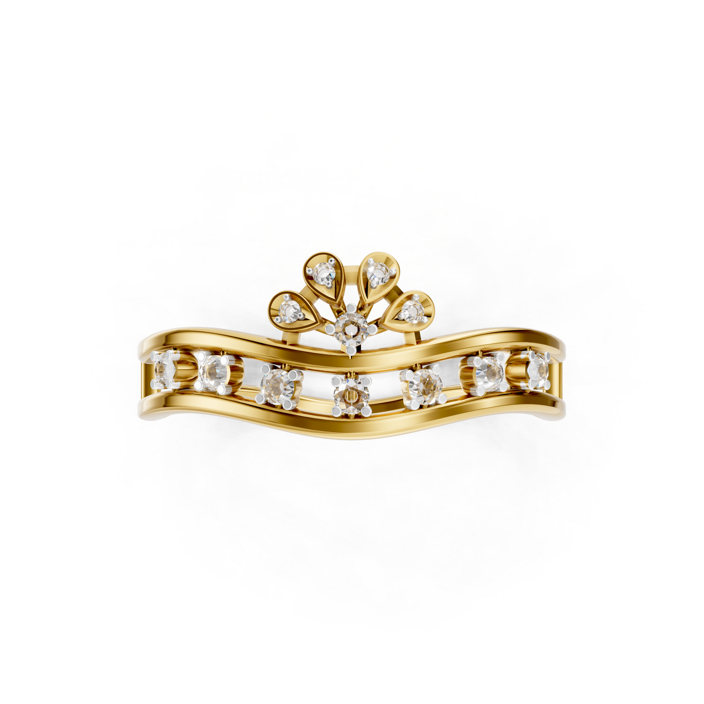 Floral Diamond Double Band Ring