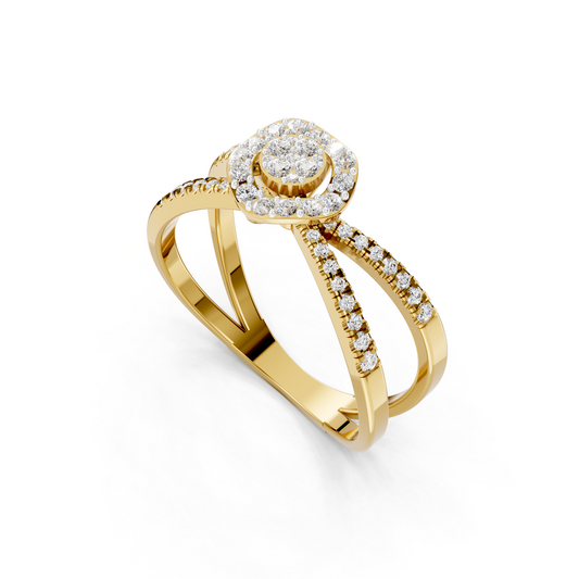 Double Halo Diamond Split Shank Ring