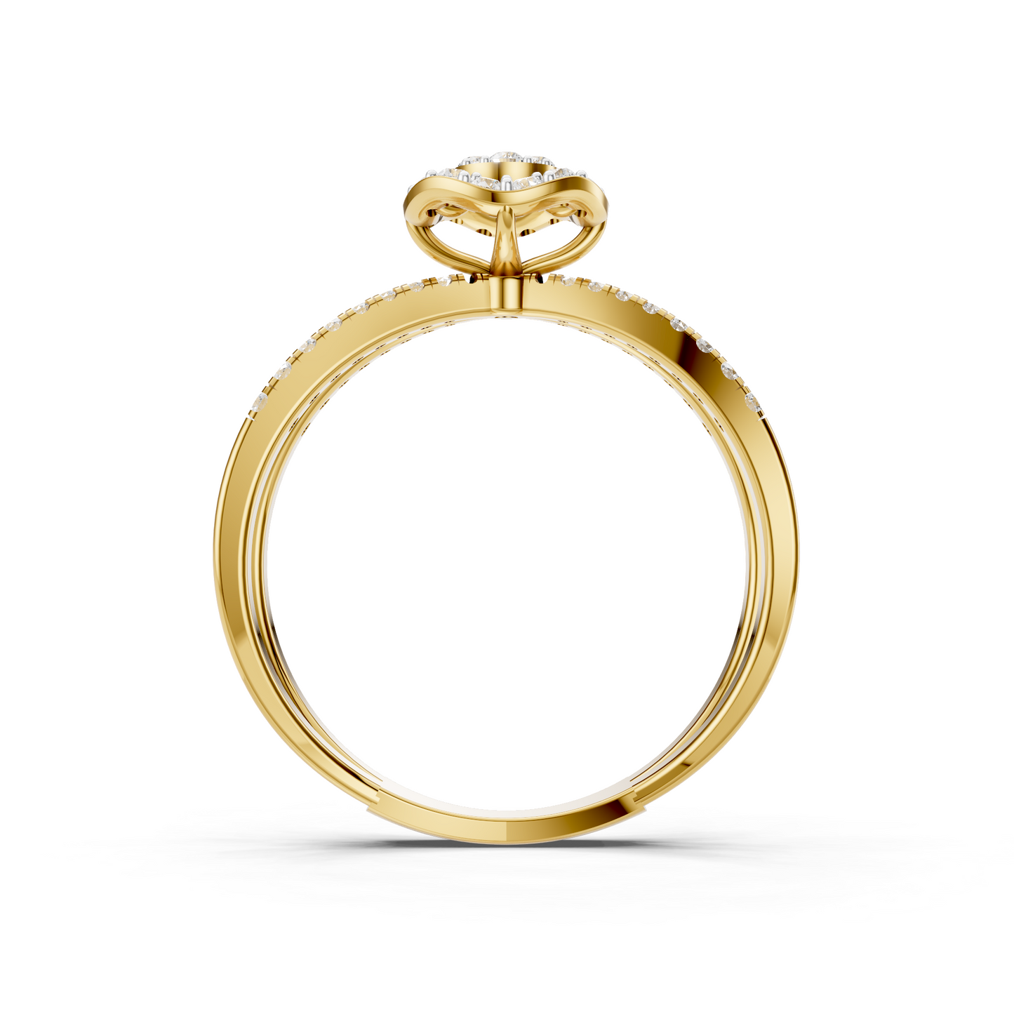Double Halo Diamond Split Shank Ring