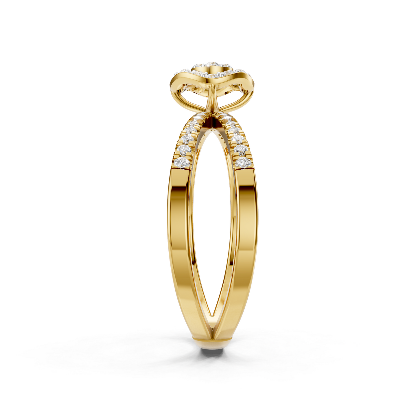 Double Halo Diamond Split Shank Ring
