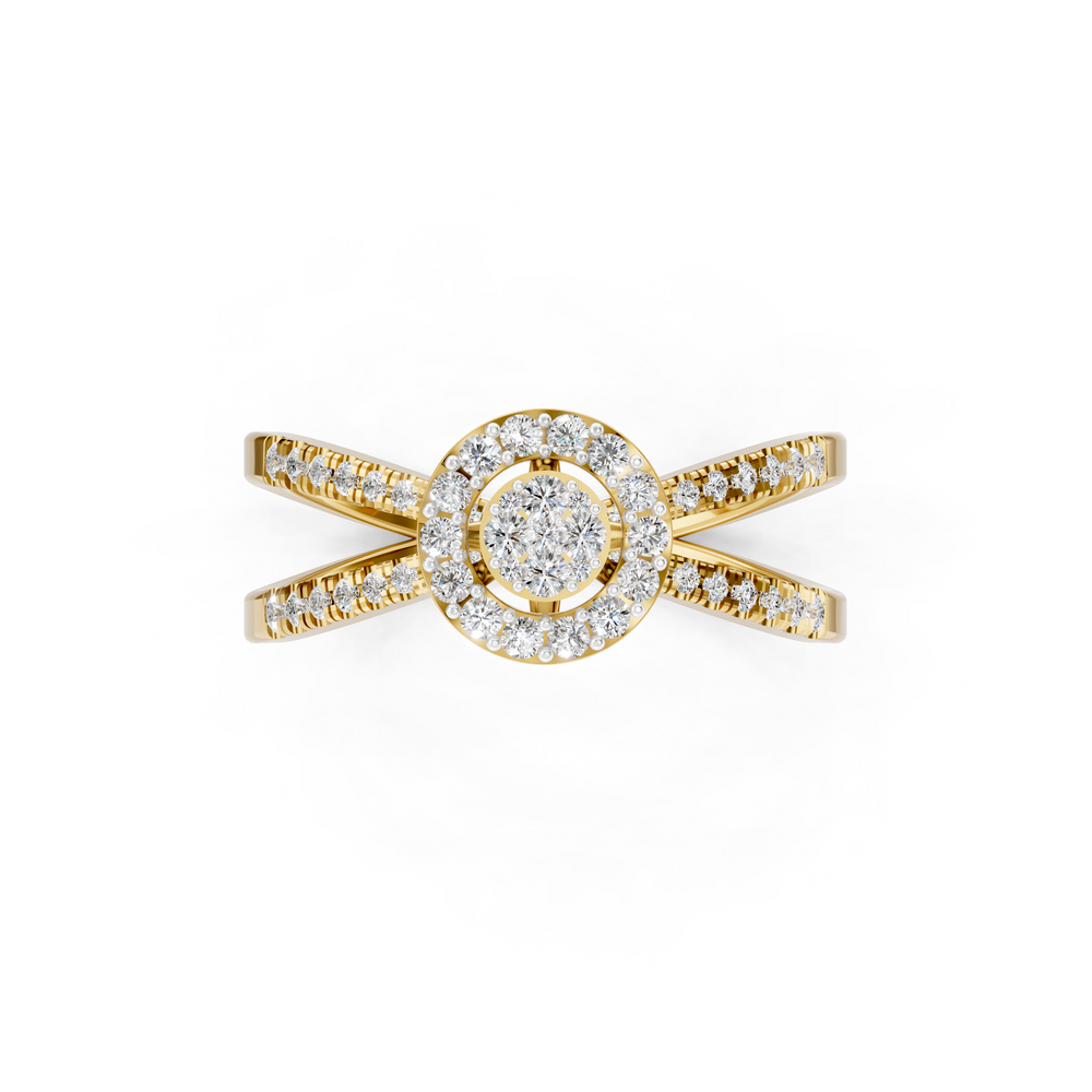 Double Halo Diamond Split Shank Ring
