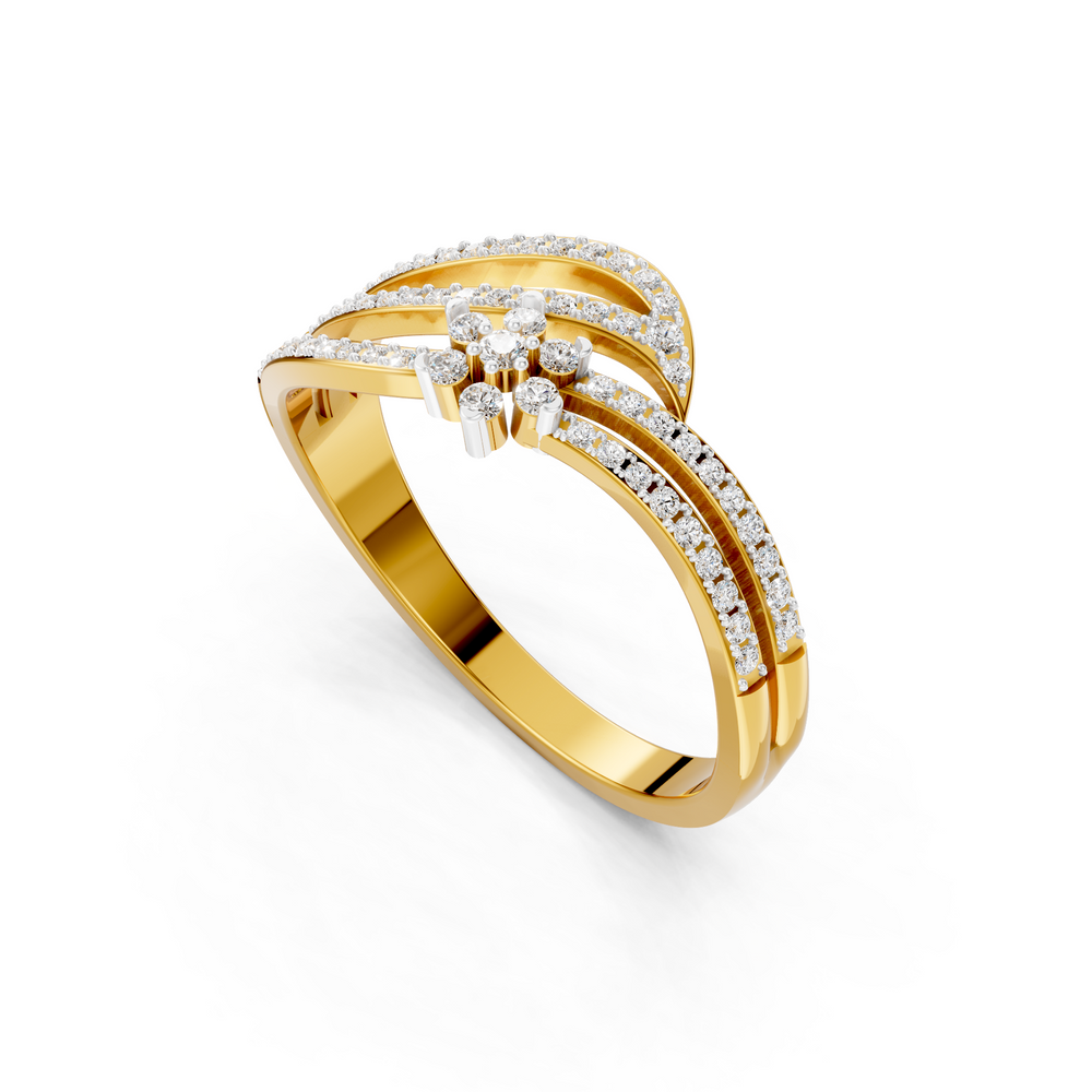 Diamond Floral Split Bypass Ring