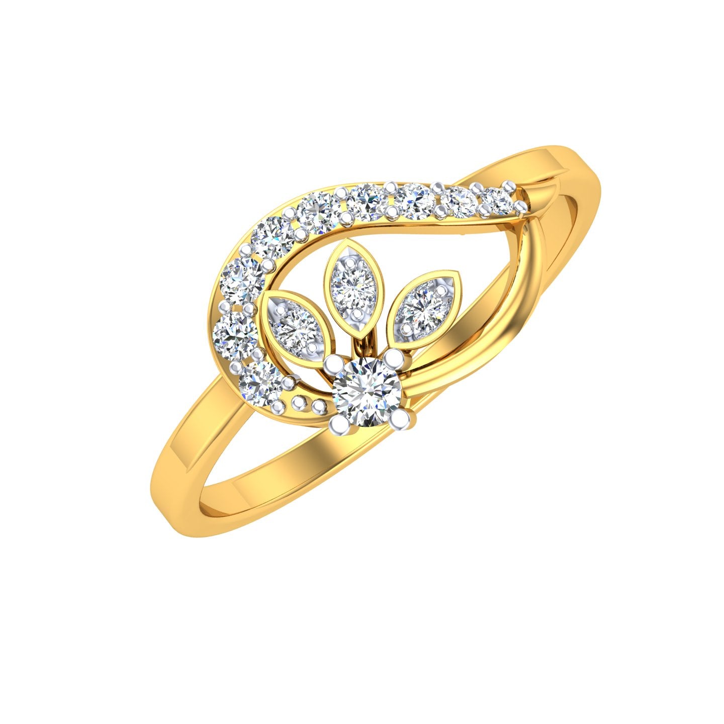 Bypass Foliage Halo Diamond Ring