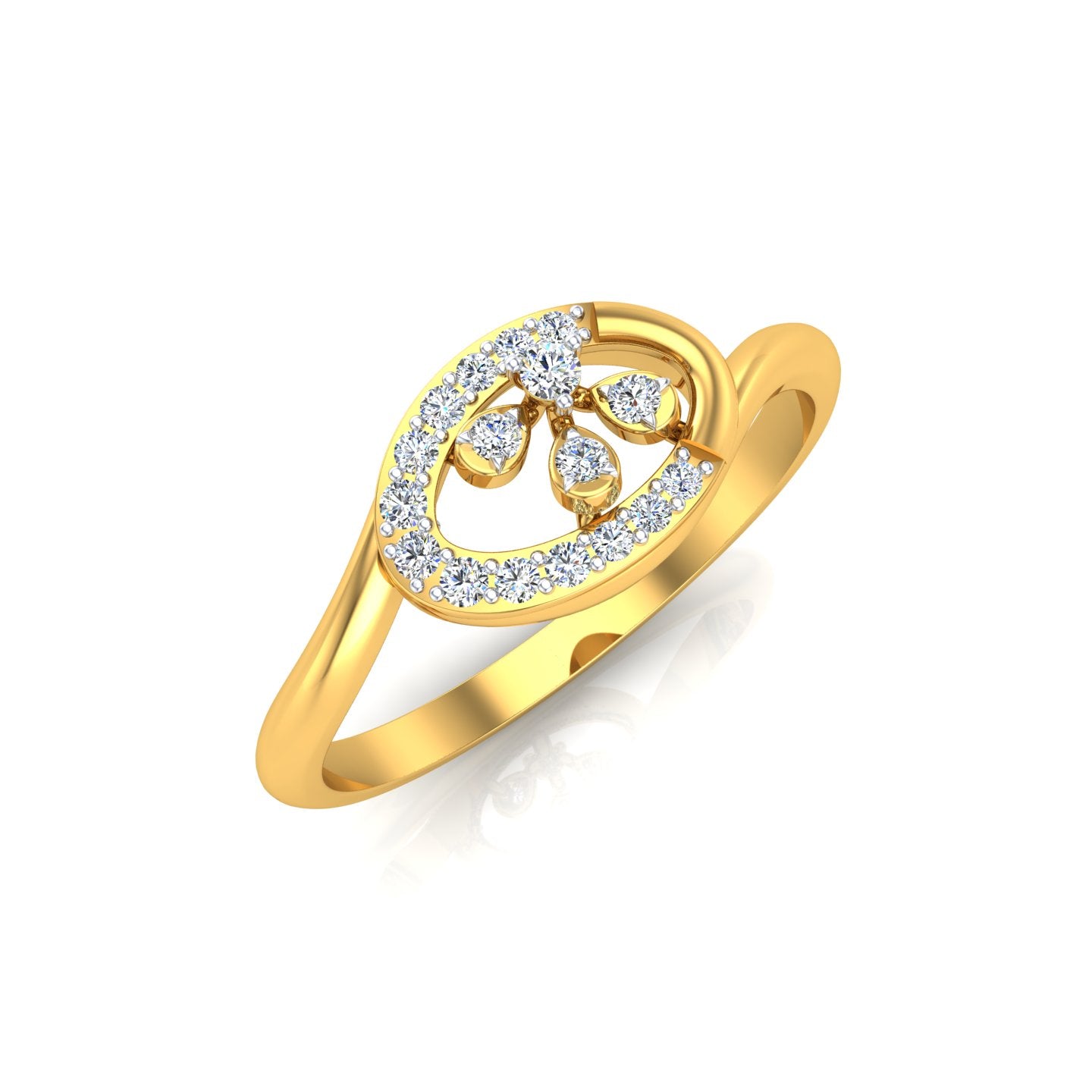 Oval Foliage Halo Diamond Ring