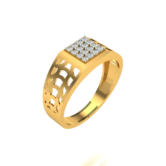 Men's diamond-studded yellow gold ring