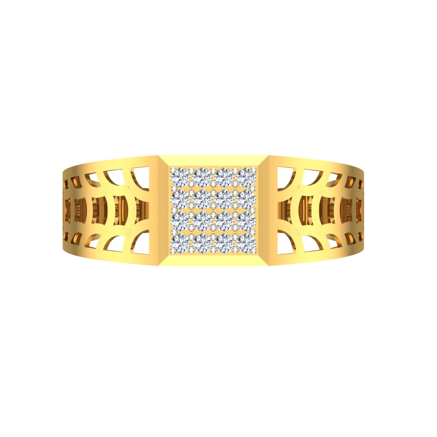 Men's diamond-studded yellow gold ring
