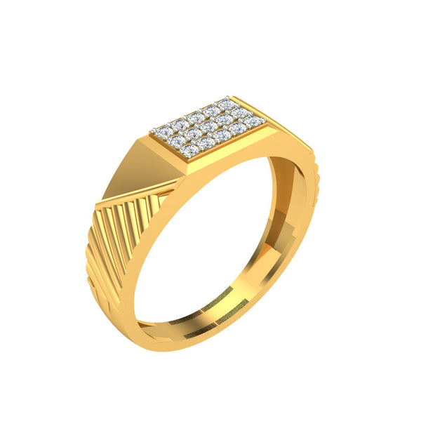 Men's diamond-studded yellow gold ring