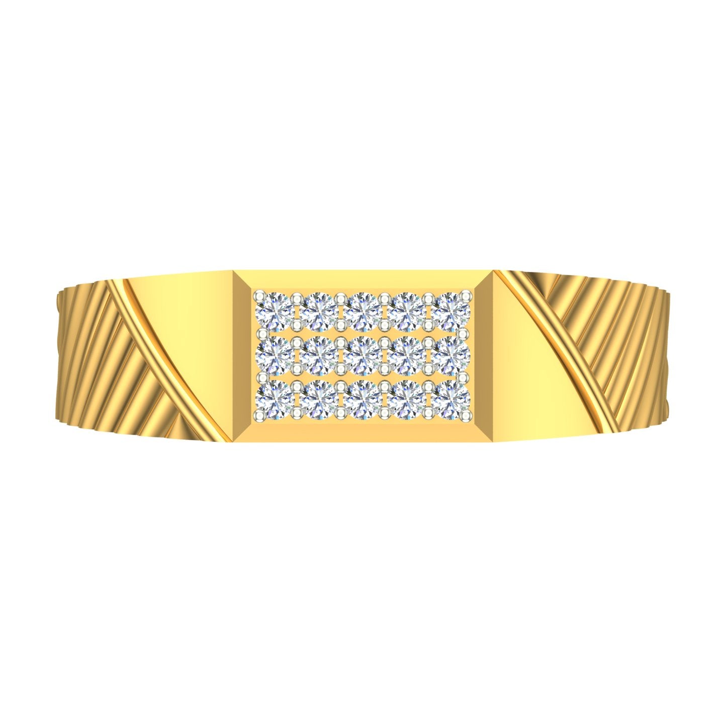 Men's diamond-studded yellow gold ring