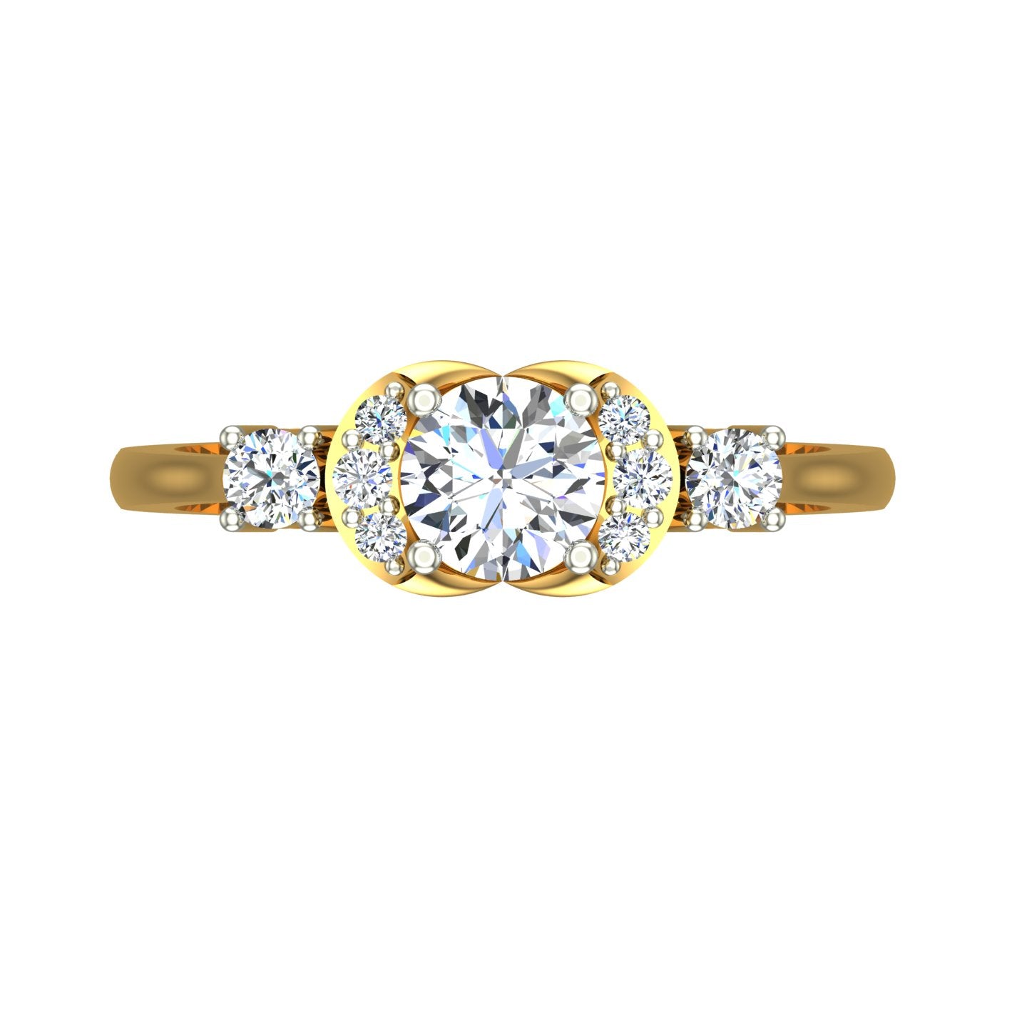 Three-Stone Crescent Halo Diamond Ring