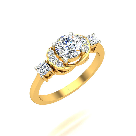 Three-Stone Crescent Halo Diamond Ring