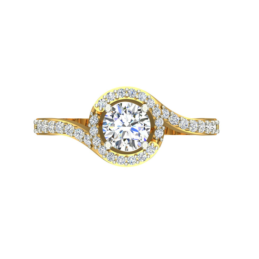 Swirl Halo Pave-Set Solitaire Ring