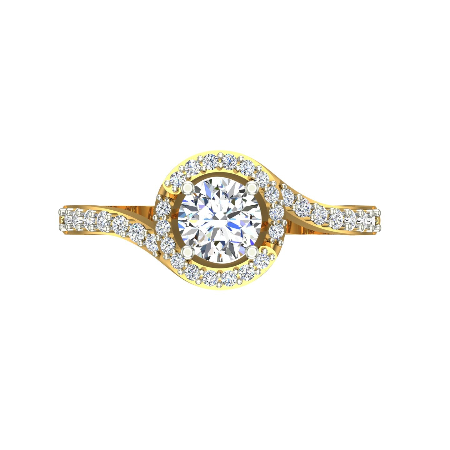 Swirl Halo Pave-Set Solitaire Ring