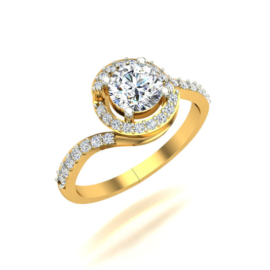 Swirl Halo Pave-Set Solitaire Ring