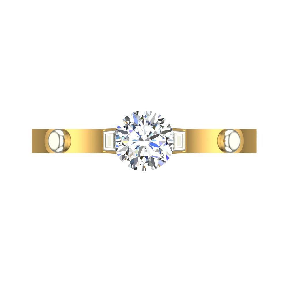 Geometric V-Basket Solitaire Ring with Rivet Accents