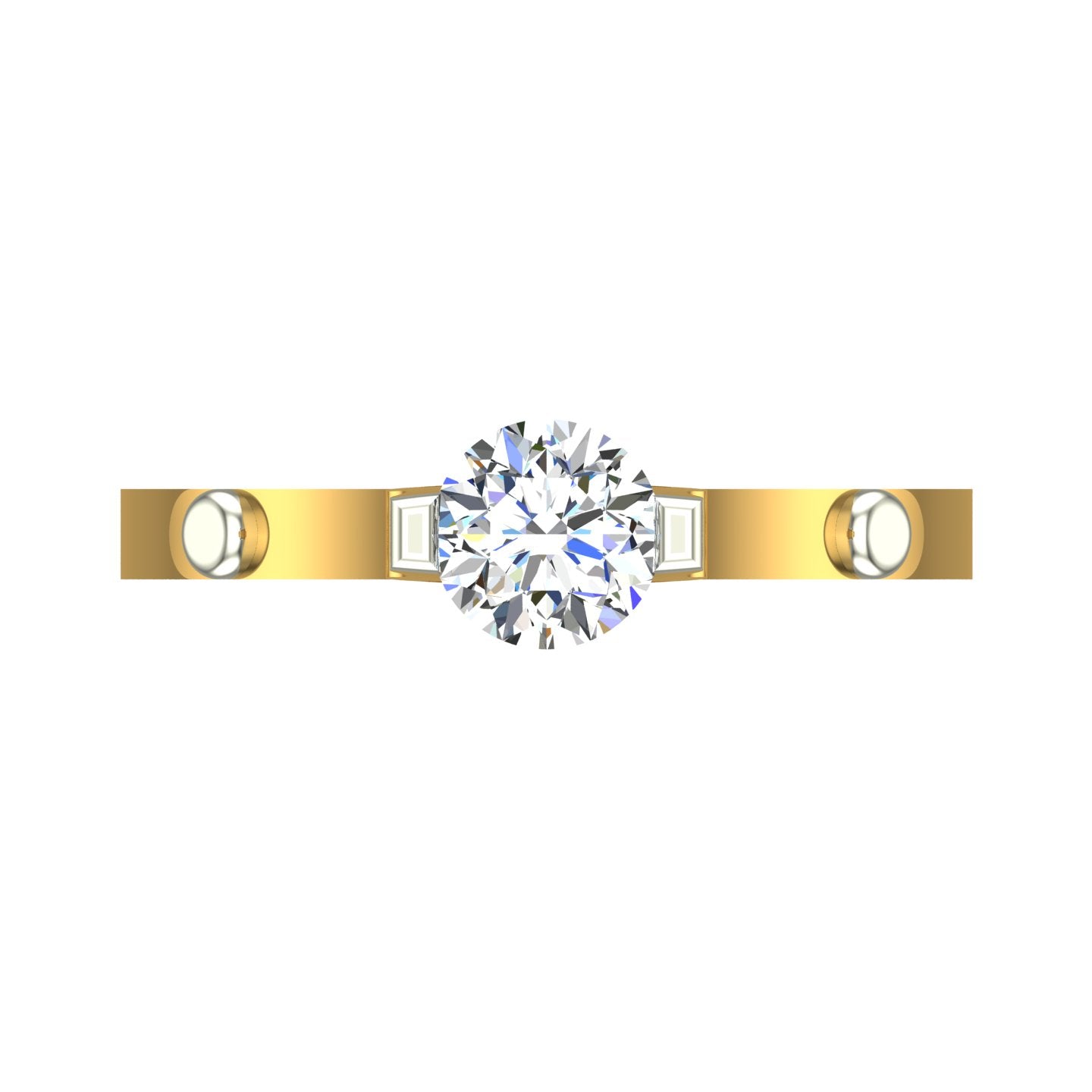 Geometric V-Basket Solitaire Ring with Rivet Accents