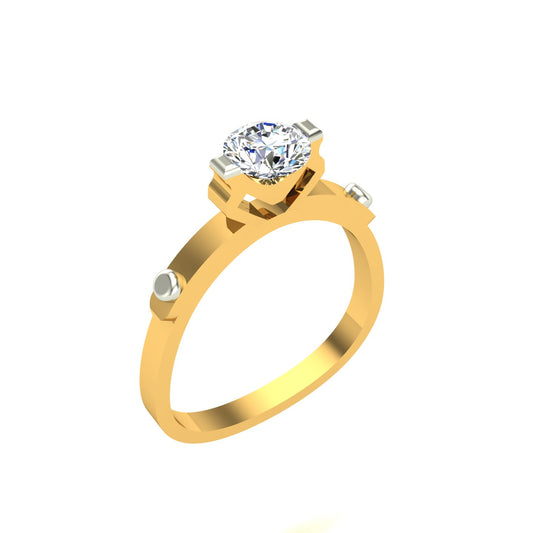Geometric V-Basket Solitaire Ring with Rivet Accents
