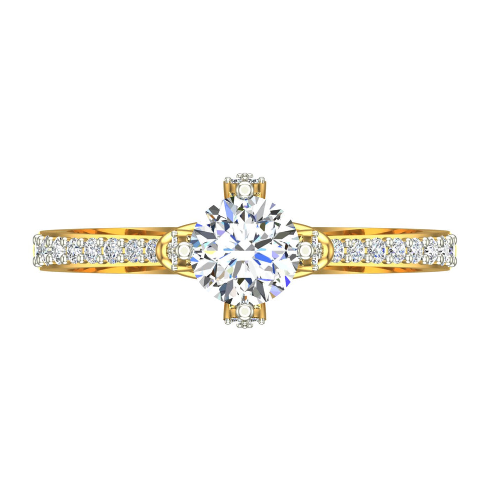 Floral Lotus Crown Pave Solitaire Ring