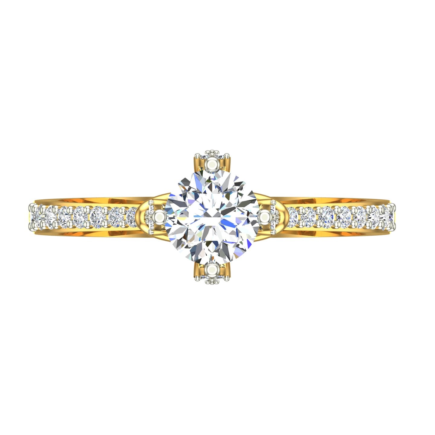 Floral Lotus Crown Pave Solitaire Ring