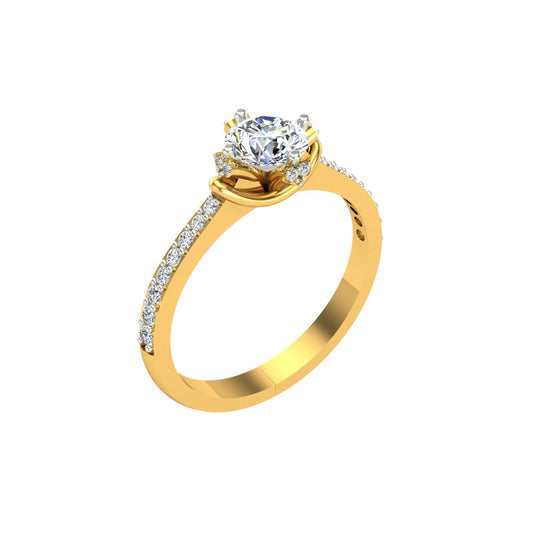Floral Lotus Crown Pave Solitaire Ring