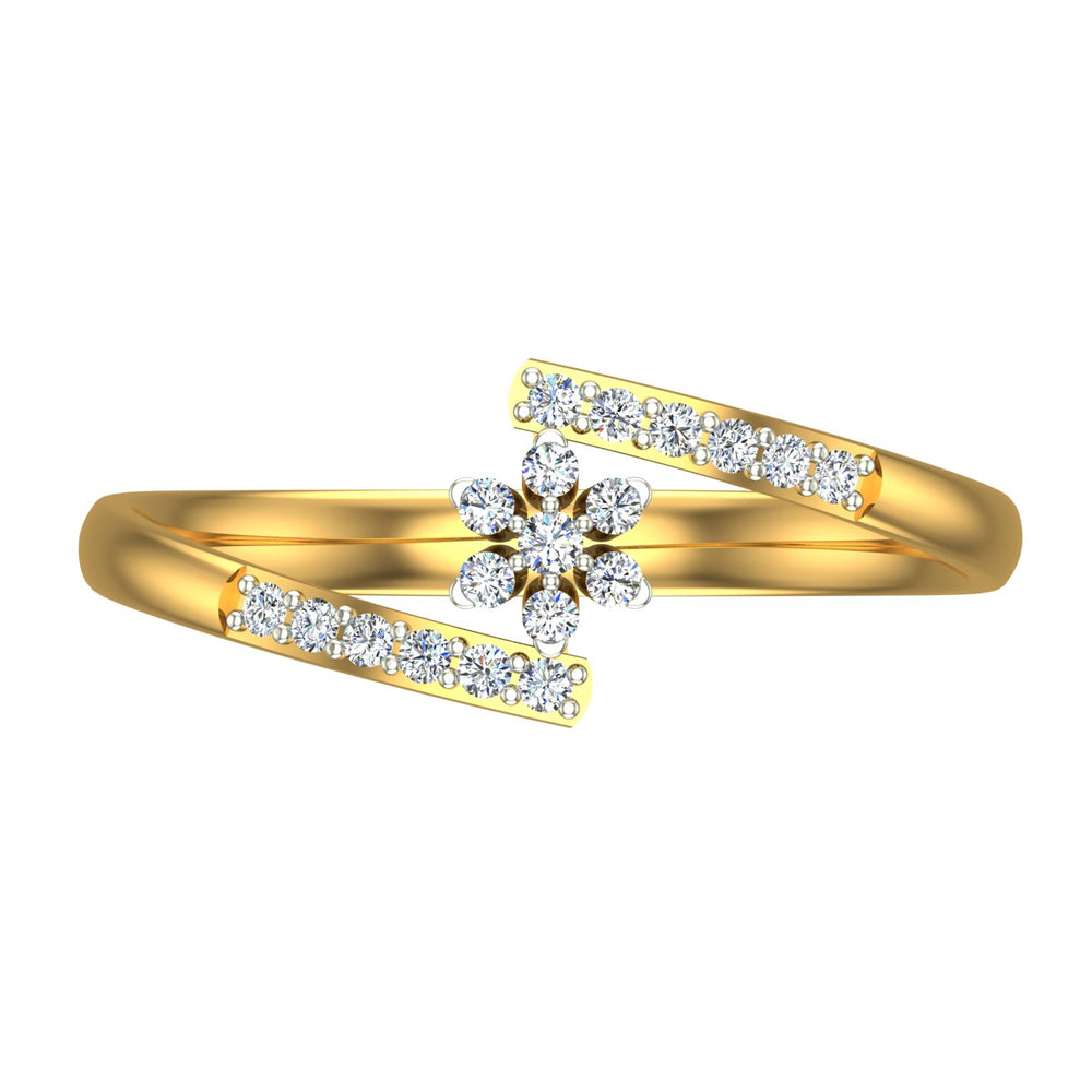 Open Bypass Floral Yellow Gold Diamond Ring
