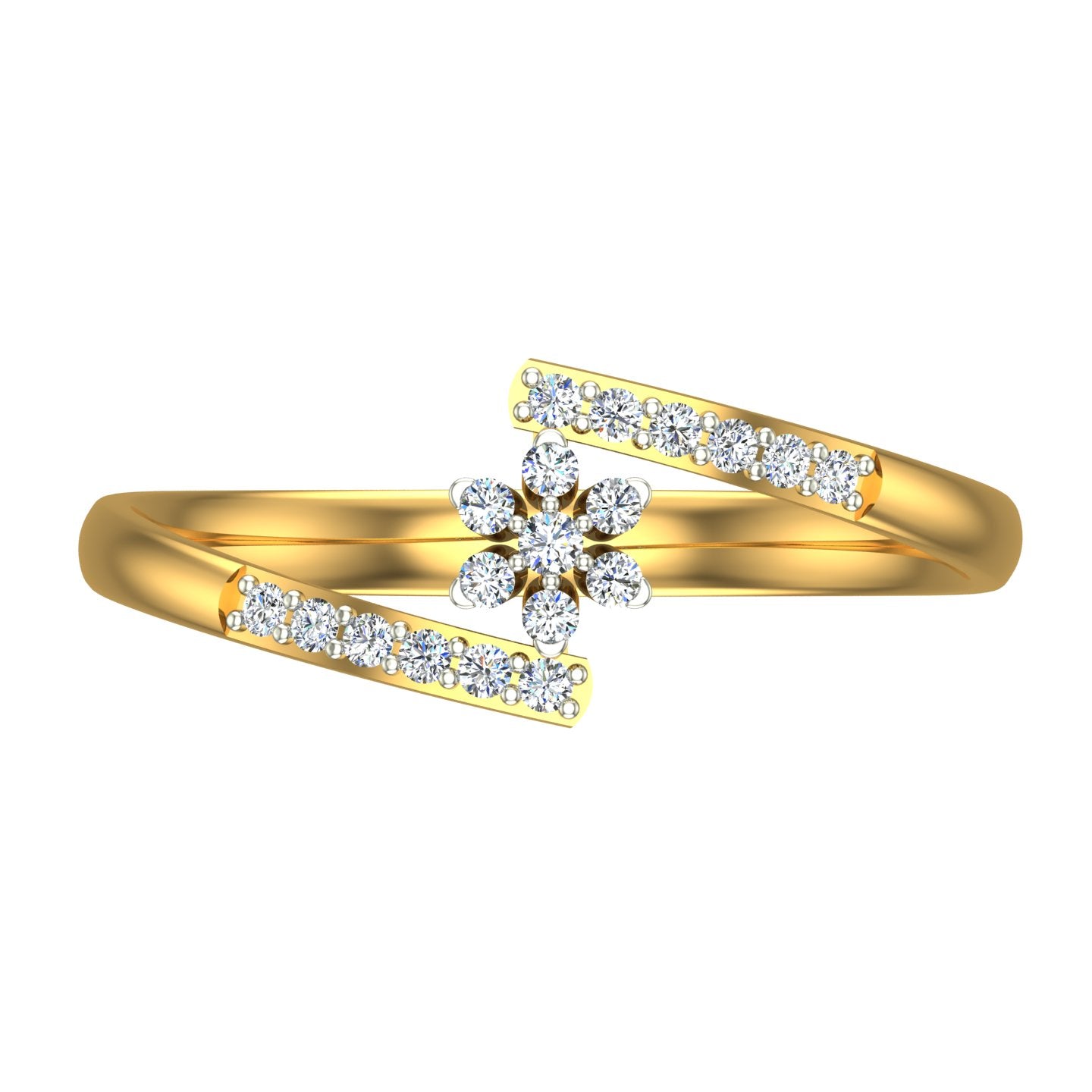 Open Bypass Floral Yellow Gold Diamond Ring