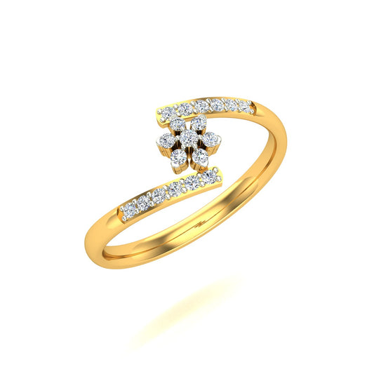 Open Bypass Floral Yellow Gold Diamond Ring
