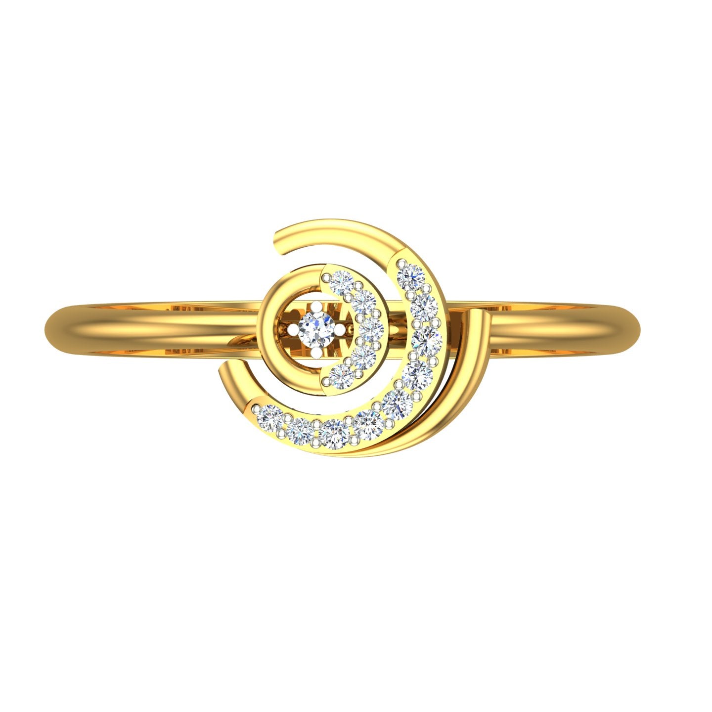 Spiral Crescent Galaxy Yellow Gold Diamond Ring