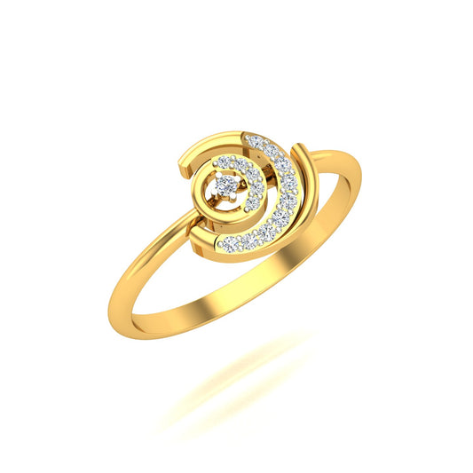 Spiral Crescent Galaxy Yellow Gold Diamond Ring
