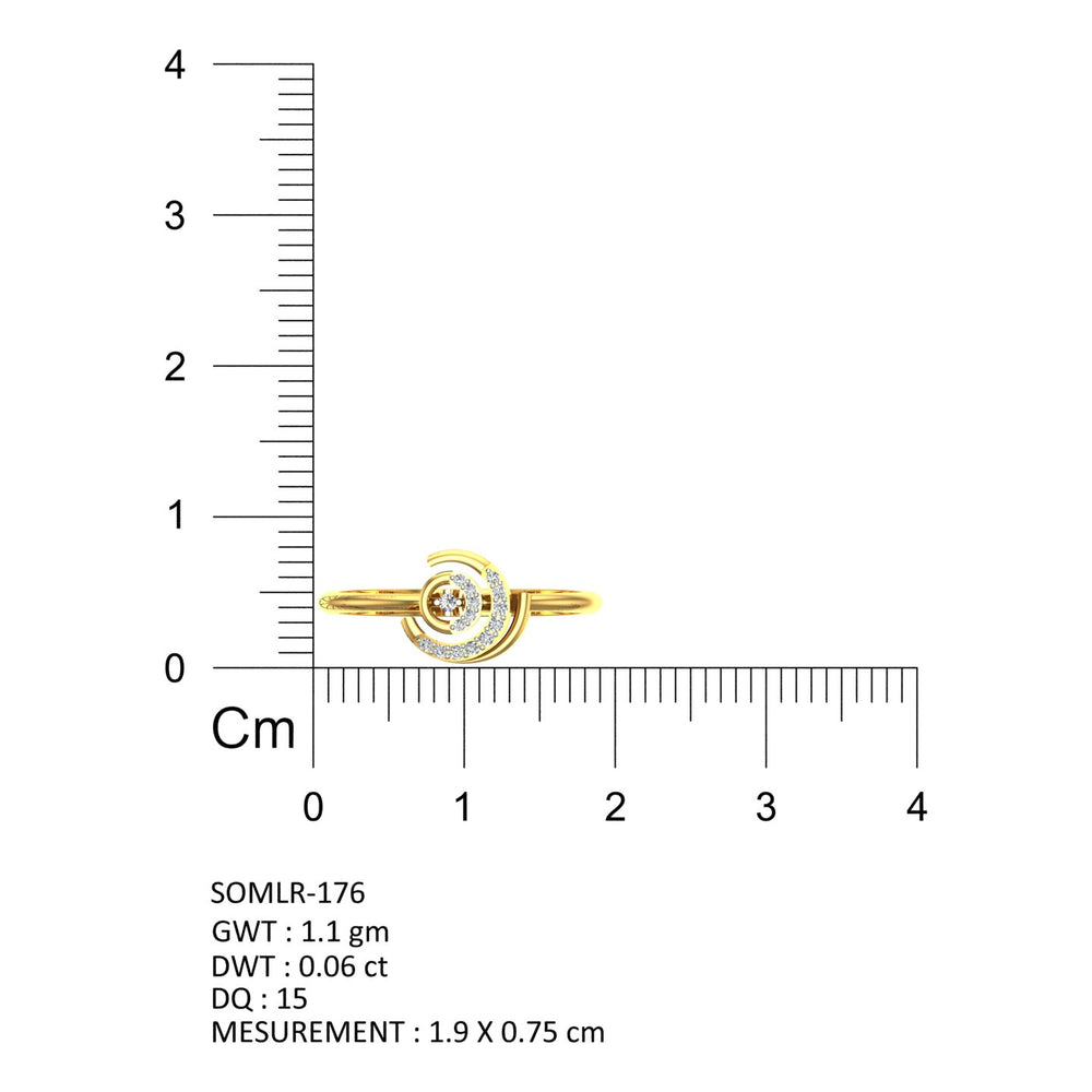 Spiral Crescent Galaxy Yellow Gold Diamond Ring