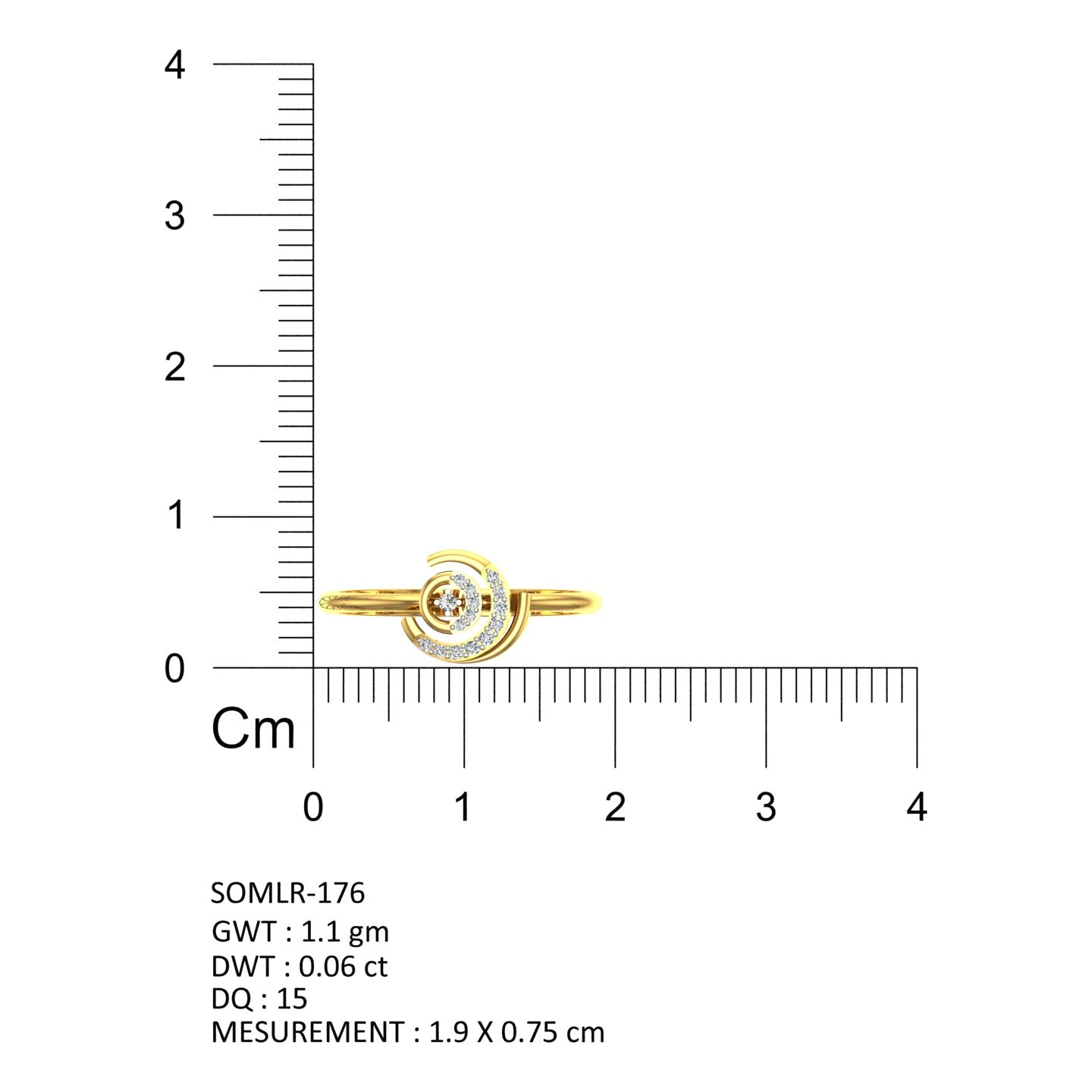 Spiral Crescent Galaxy Yellow Gold Diamond Ring