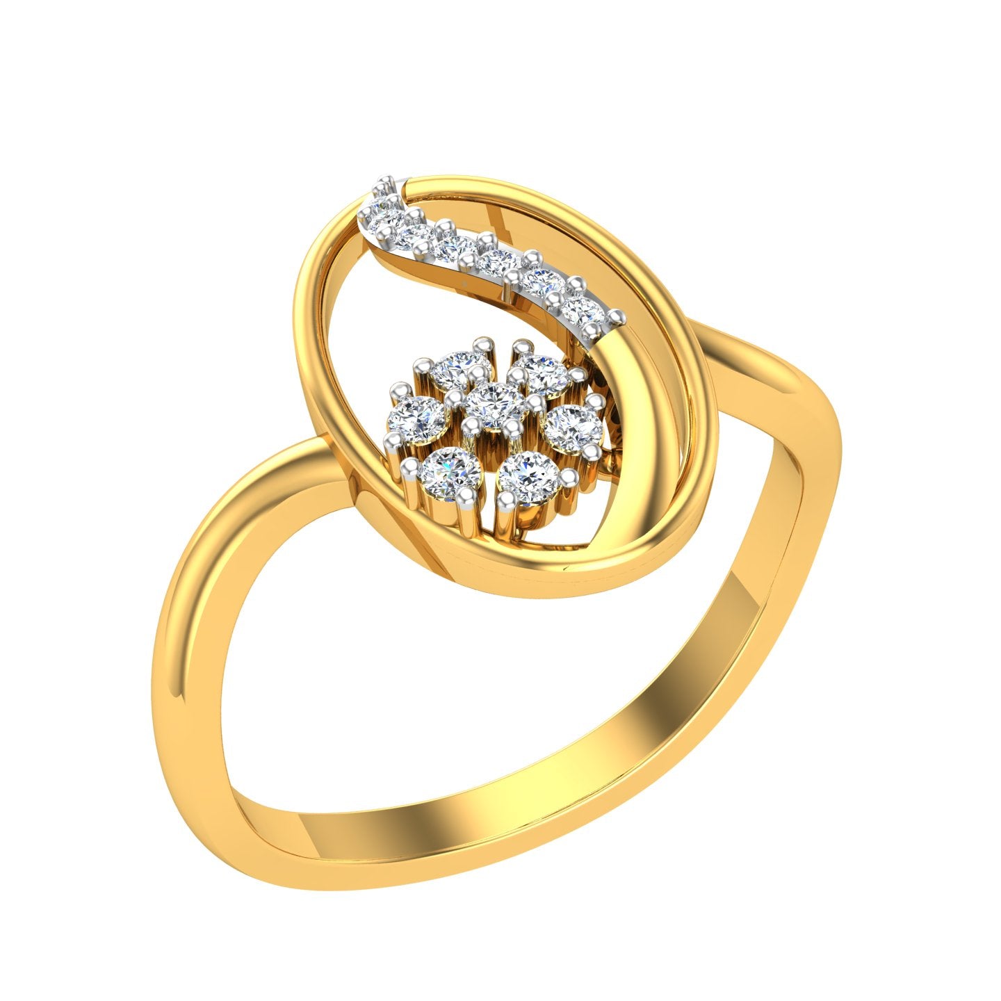 Oval Flower Cluster Gold Diamond Ring