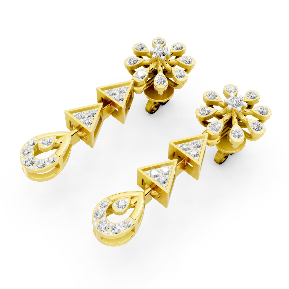 Emerald Cascade Floral Diamond Net Earrings