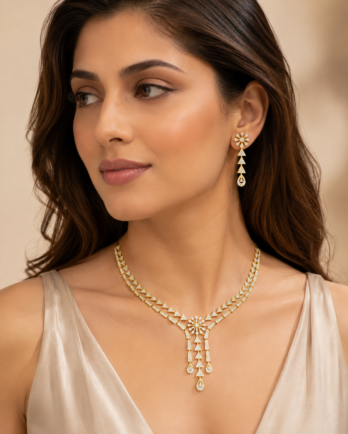 Geometric Cascade Diamond Necklace