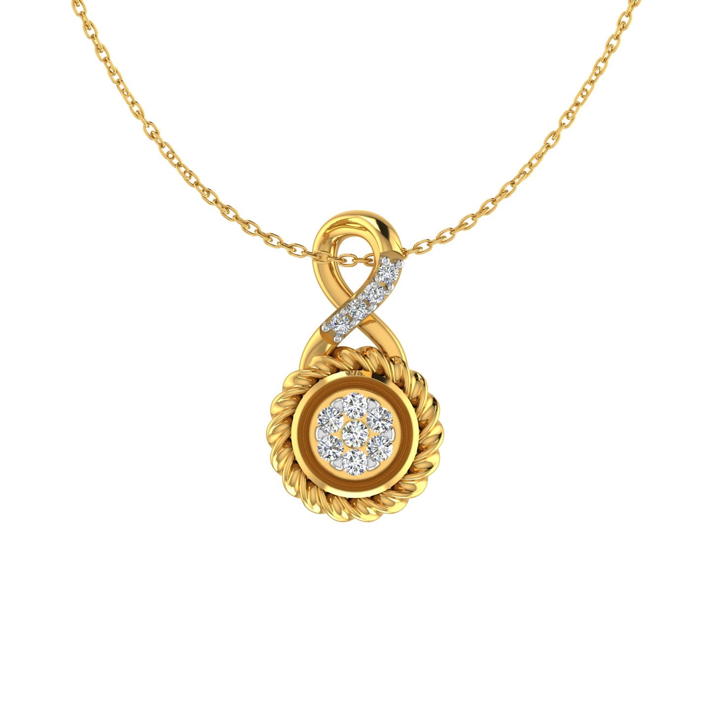 Twisted Rope Circular Floral Gold Pendant