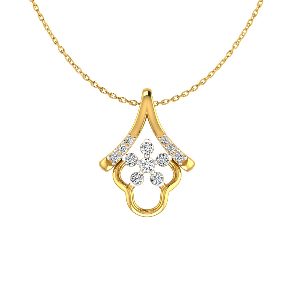 Abstract Chevron Floral Gold Pendant