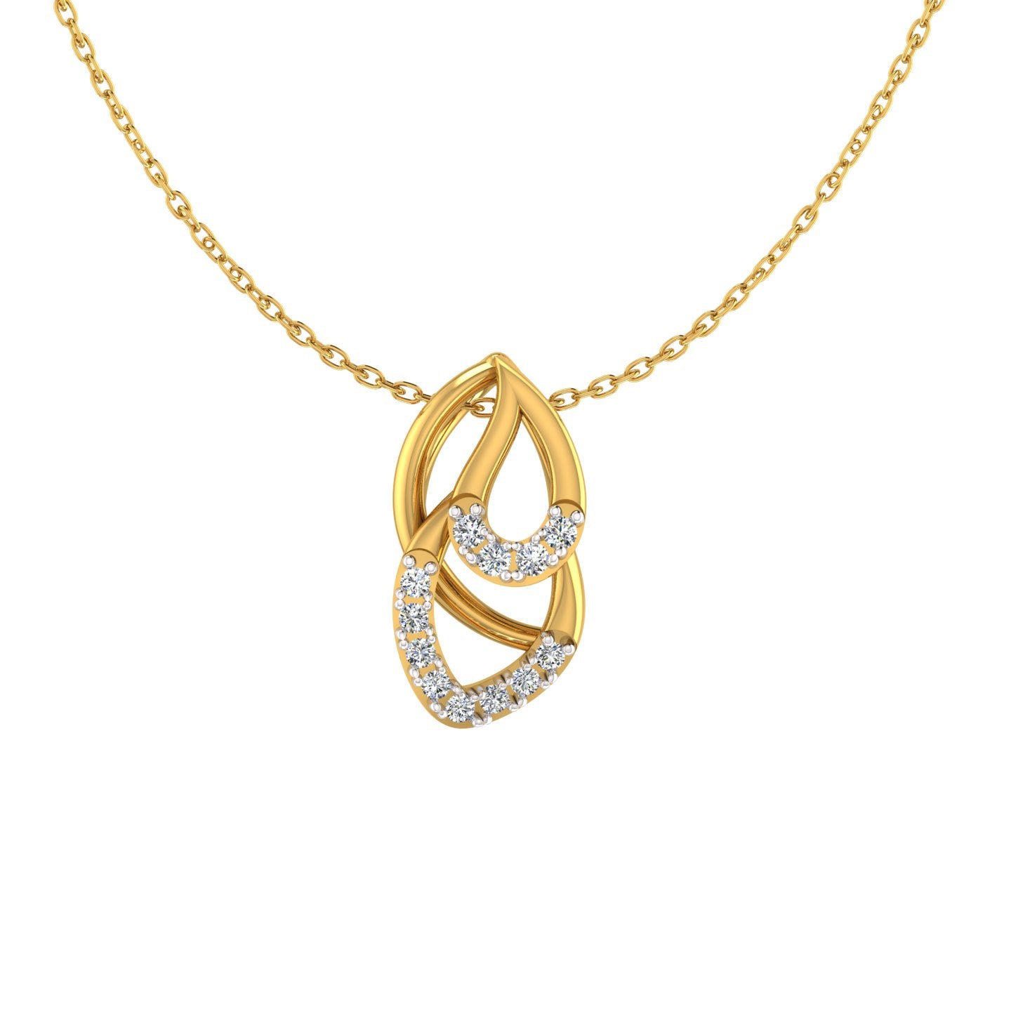 Overlapping Twin Leaf Gold Pendant