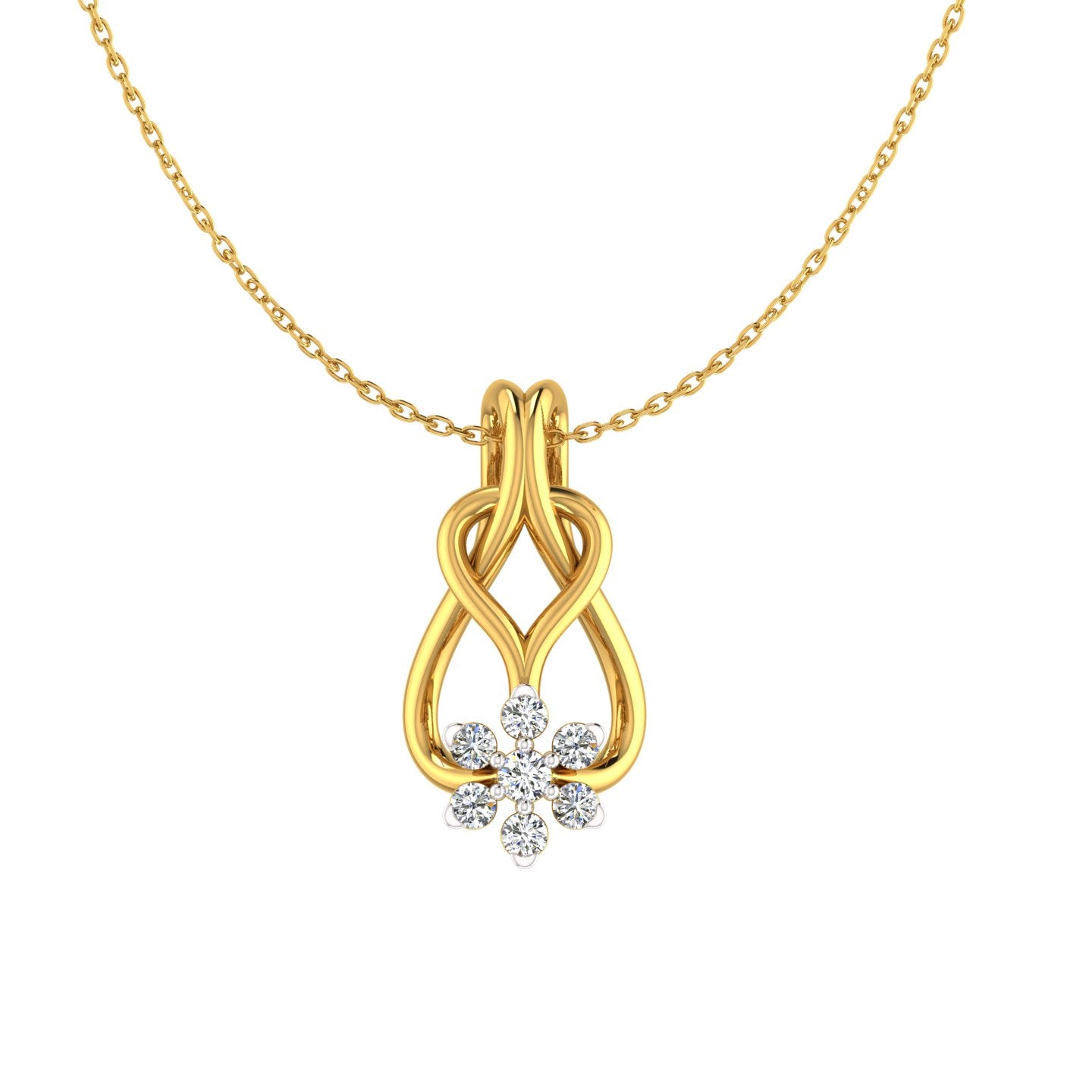 Twisted Ribbon Floral Drop Gold Pendant